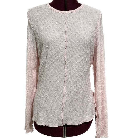 SANCTUARY Textured Knit Lettuce Edge Long Sleeve Tee Top Light Pink NWT Large - Picture 1 of 7